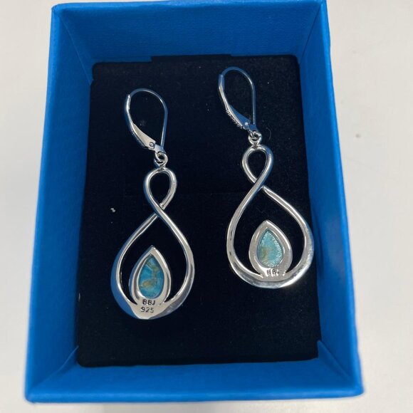 NEW - JTV Blue Kingman Turquoise Rhodium Over Silver Dangle Earrings - Picture 6 of 10
